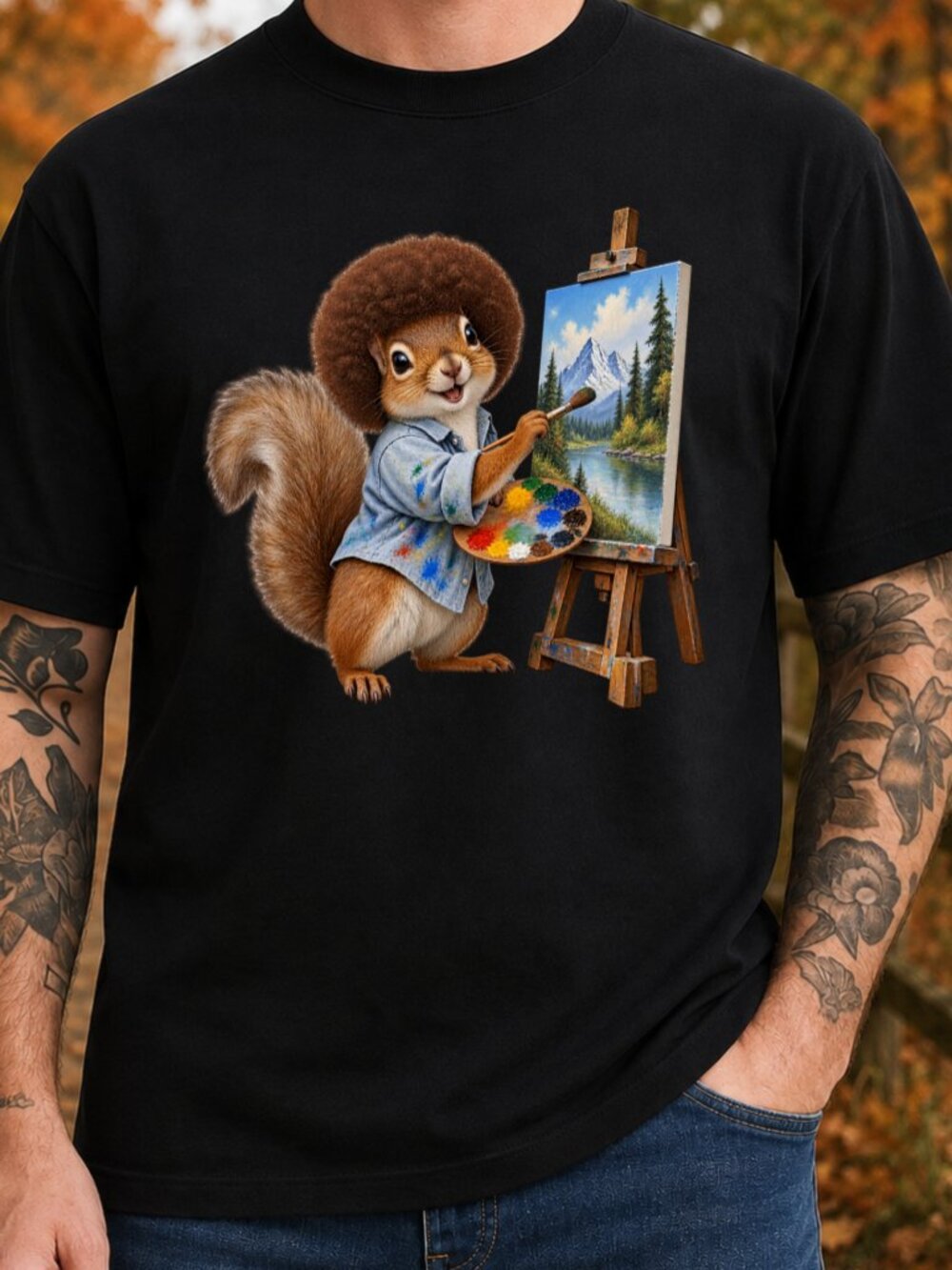 Funny Painting Squirrel TShirt Graphic Tee Adult Unisex Art Paint Animal Scene